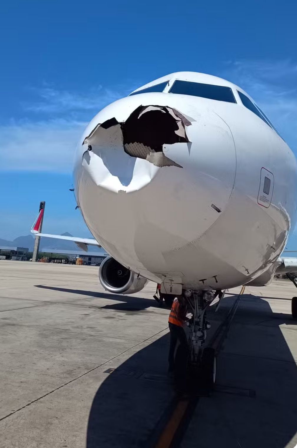 Avião da Latam retorna ao Galeão após colisão com pássaro; bico da aeronave ficou destruído